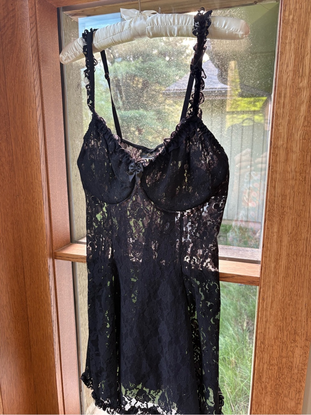 Black Floral Lace Babydoll Chemise with Ruffled Straps